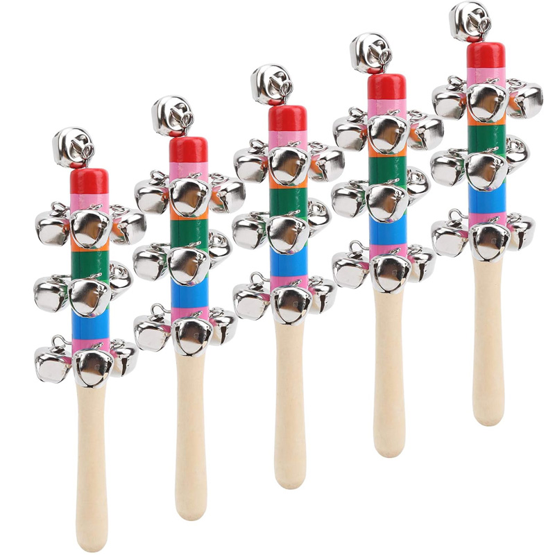 5PCS Wooden Jingle Hand Bells  - Musical Instrument For Toddlers review and price