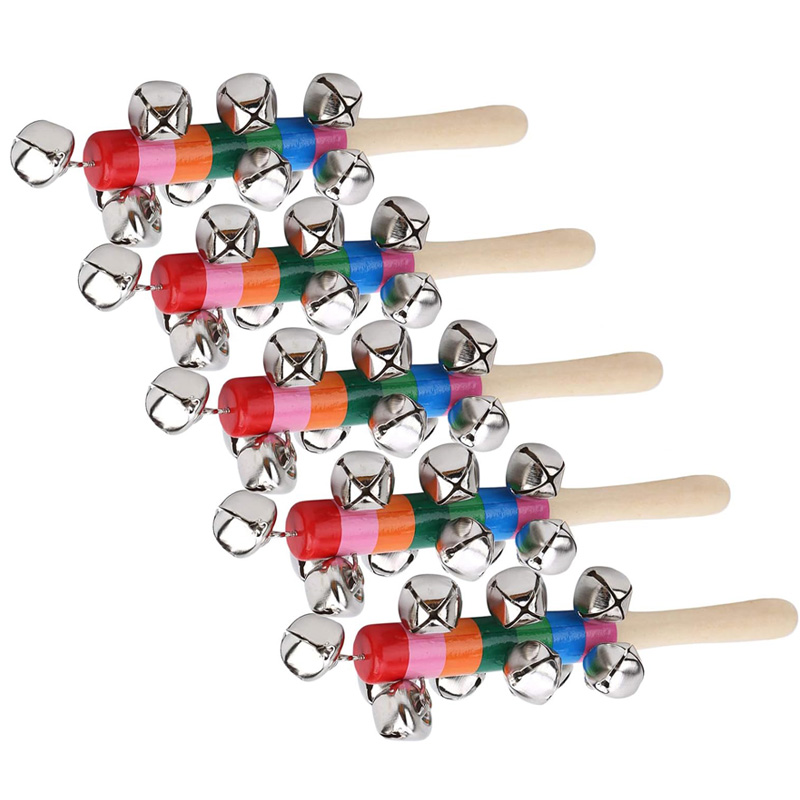 5PCS Wooden Jingle Hand Bells  - Musical Instrument For Toddlers review and price